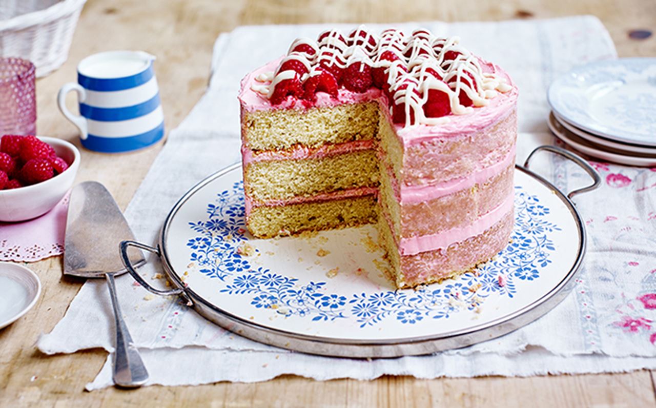 recipe image Raspberry and White Chocolate Cake