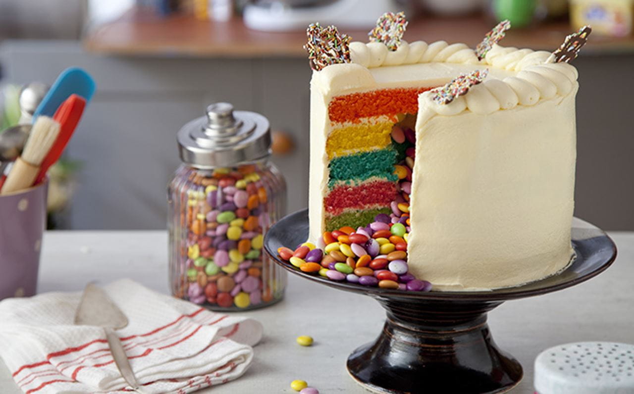 recipe image Rainbow piñata cake