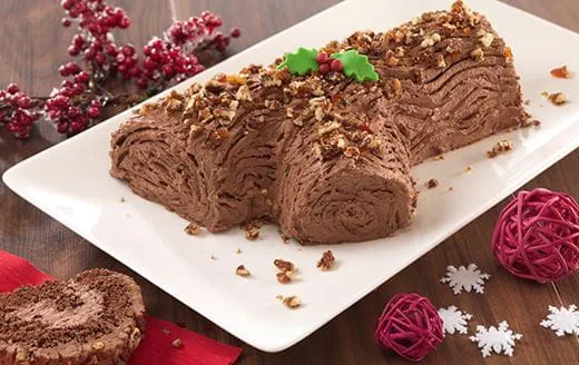 recipe image Salted Pecan Praline Yule Log